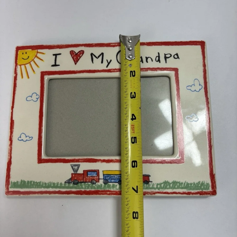 I Love My Grandpa Ceramic Frame Trains Russ Berrie 3.75